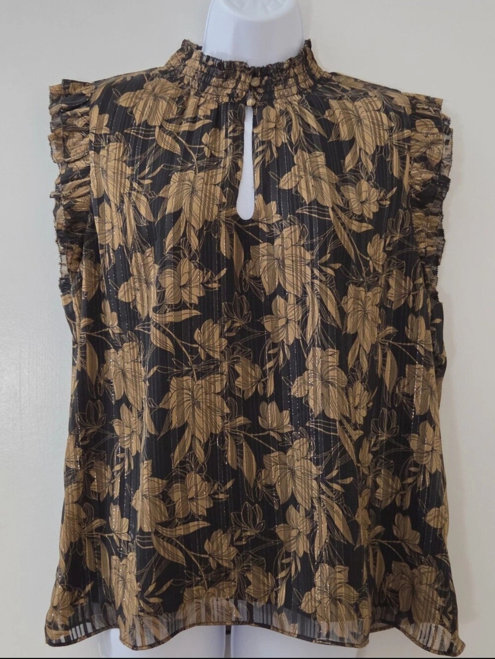 White House Black Market Black & Gold Floral Sleeveless Top